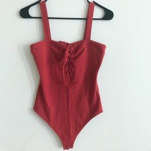 BURGUNDY BODYSUIT - TIES UP